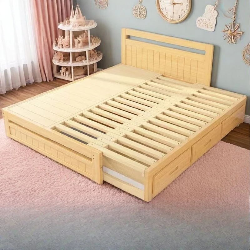 

All solid wood telescopic pull-out bed frame double multi-functional storage small apartment mother and child bed