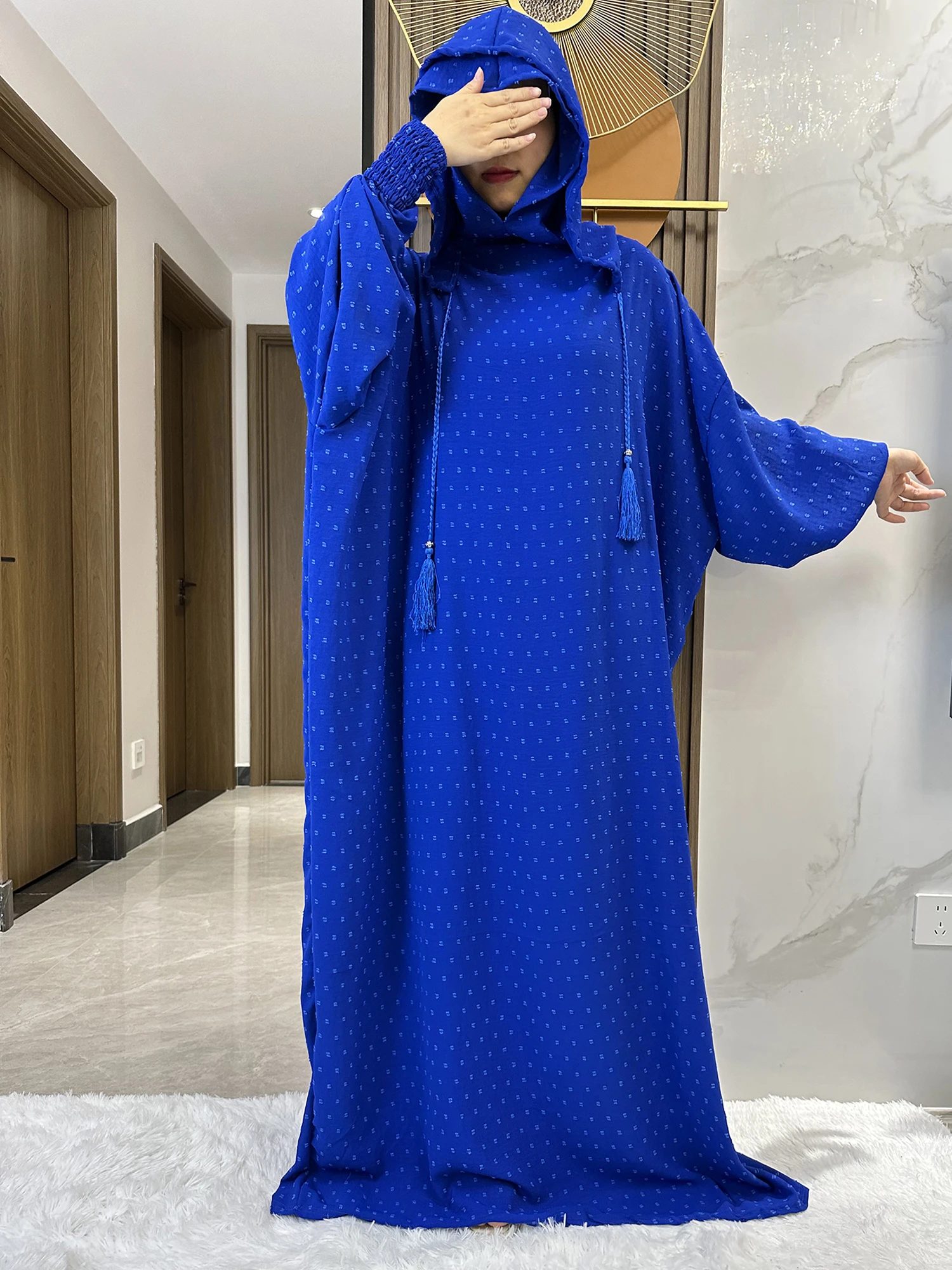 2024 New Ramadan Muslim Two Hats Abaya Dubai Turkey Islam Prayer Clothes 100% Cotton Fabric Dresses Islam Women Dress Kaftan