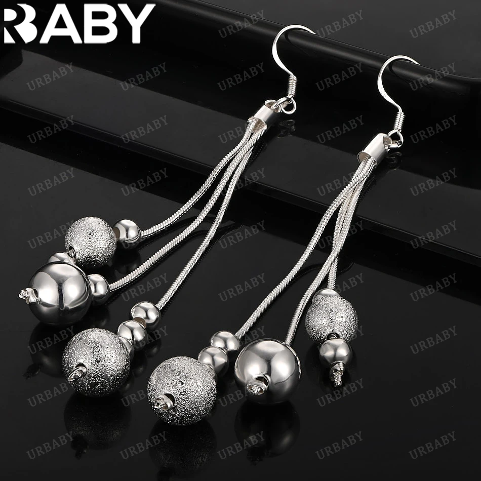 

URBABY 925 Sterling Silver Earrings Frosted Smooth Beads Drop Earrings For Women Charm Fashion Jewelry