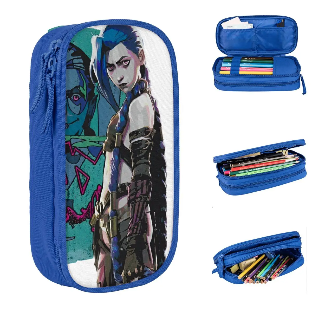 Jinx Arcane League Pencil Case Anime Pen Bags Student Big Capacity Students School Zipper Pencil Pouch