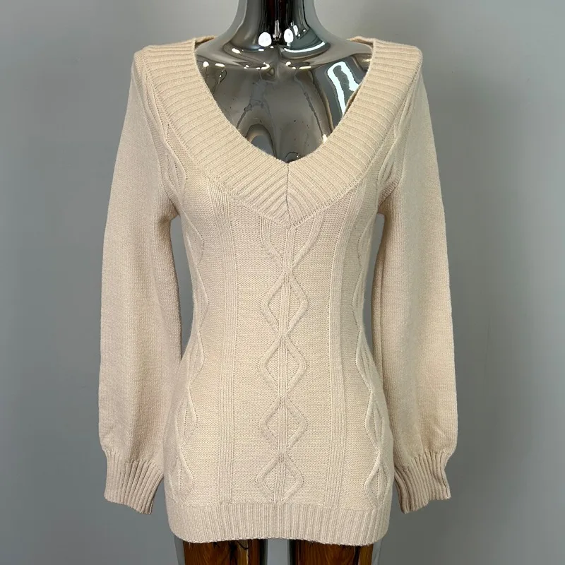 퓨어 디자이어 여성용 긴팔 니트 스웨터 브이넥 슬림 핏 탑 레이어링 패셔너블 가을 겨울 따뜻한 니트웨어