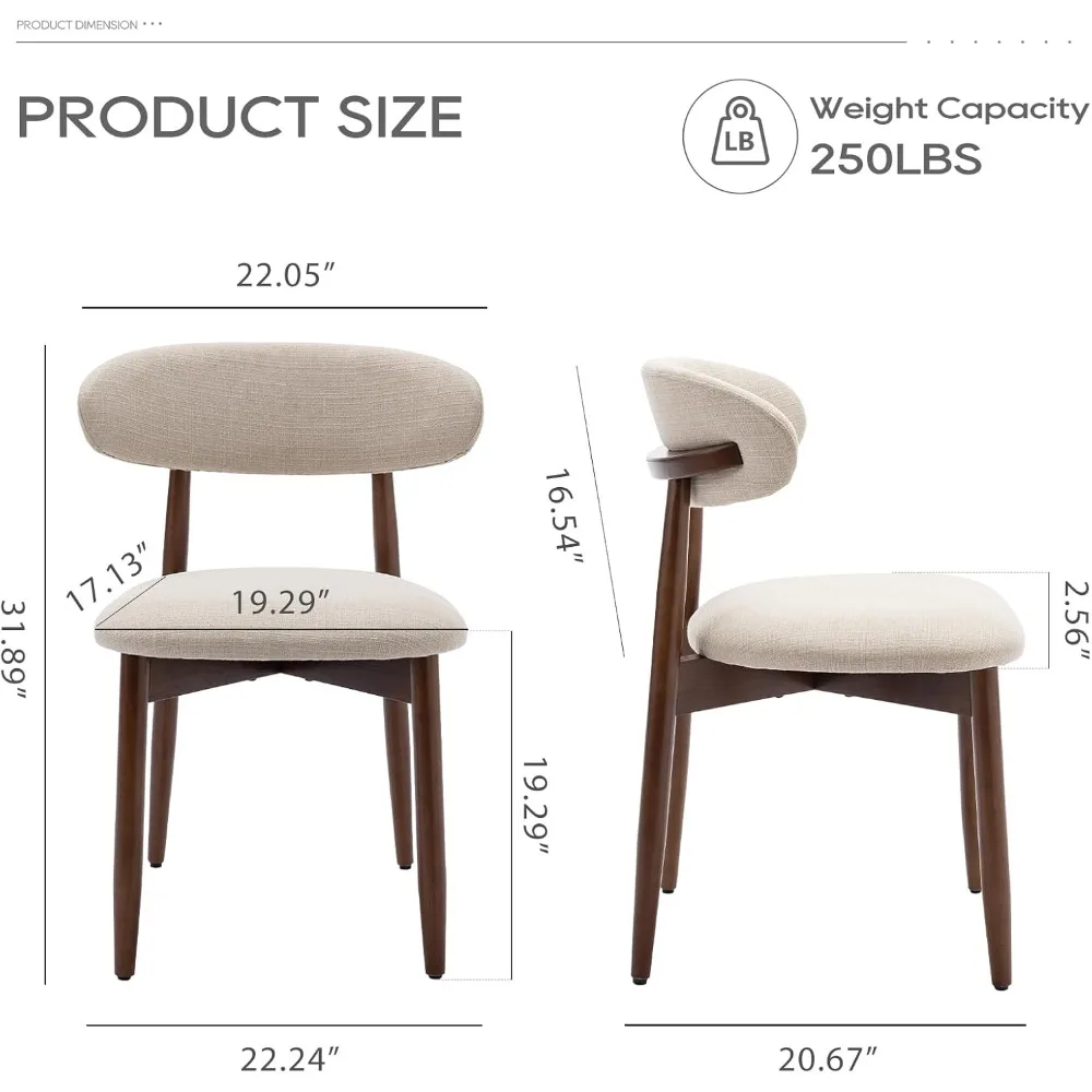 Set of 2 Modern Upholstered Dining Chairs, Farmhouse Style with Foot Pegs, Beige