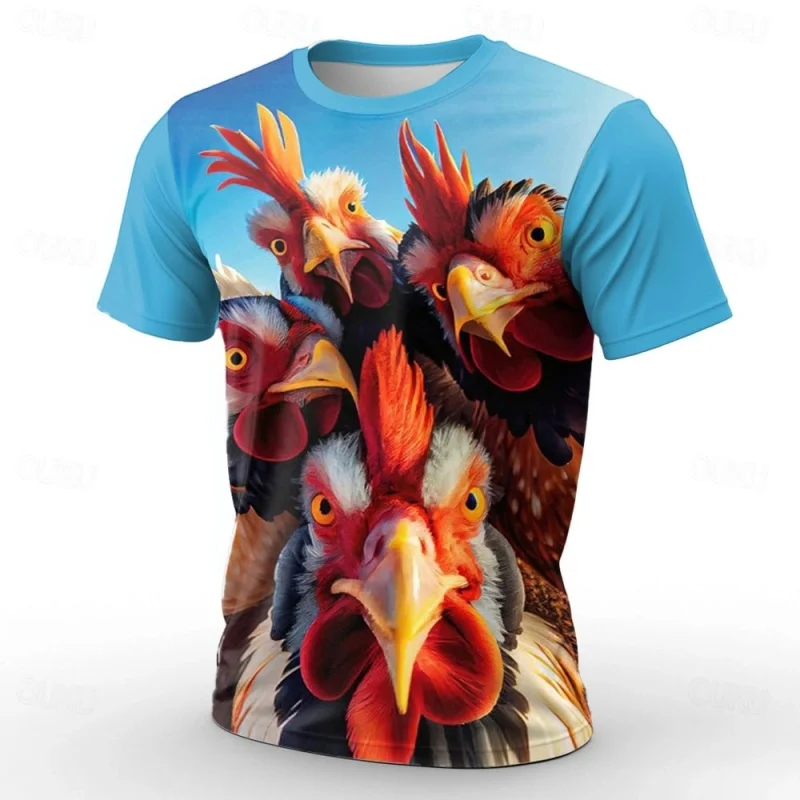 Animal Fashion Chicken 3D Print Sports Quick-dry Breathable Men T-shirt Street Casual Popular Vacation Trend Short Sleeve Summer