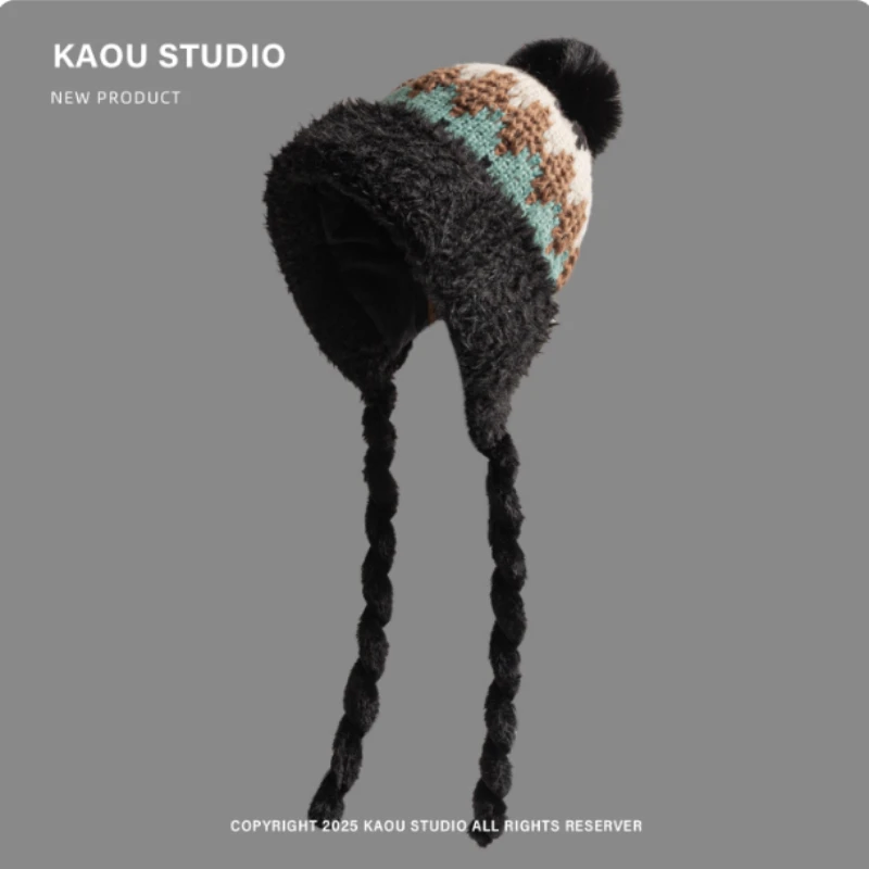 新しい冬レトロエスニックスタイルぬいぐるみプルオーバーキャップ男性と女性屋外肥厚暖かい乗馬耳保護フライングボンバーハット