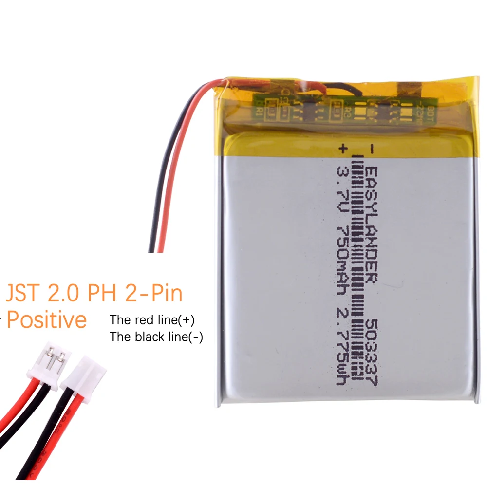 JST 2.0mm 2pin 3.7V 750mAh 503337 EU053337P  Polymer Lithium-ion Batteries