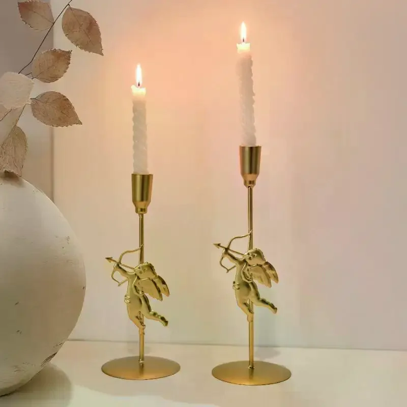 Vintage Elegant Metal Cupid Candle Holder Romantic Design Suitable For Wedding Anniversary, Home And Hotel Decoration
