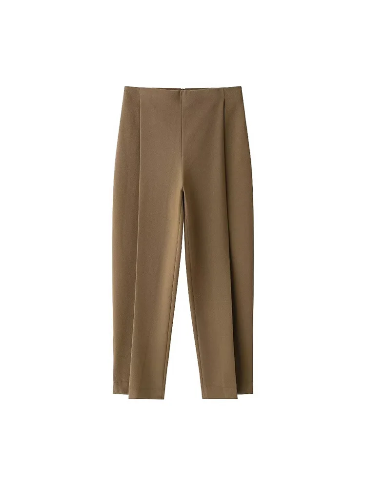 

2024 New Autumn And Winter Women Brown Casual Straight Leg Pants Vintage Ladies High Waisted Casual Pants