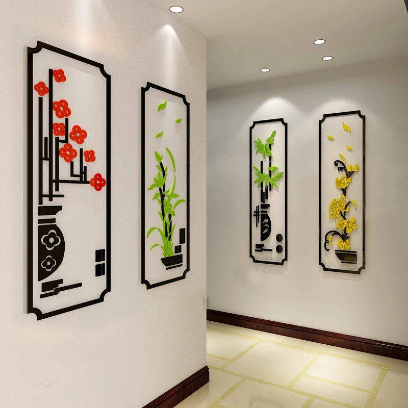 3D Plum Blossom Acrylic Wall Sticker, Orchid, Bamboo, Chrysanthemum, Living Room, Classical, Bedroom, Wall Decoration