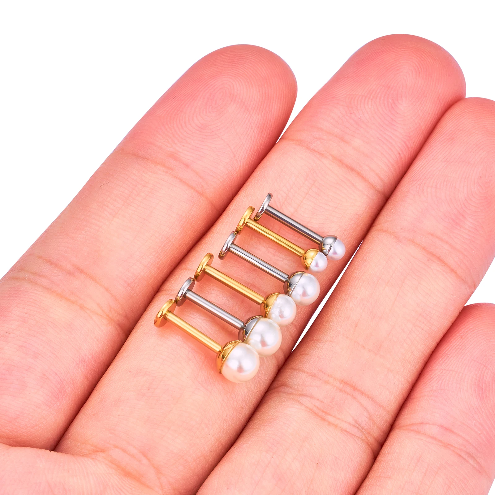 Wholesale 1/5PCS G23 Titanium Piercing Labret Lip Stud pearl 16g Small Earring For Women Nasal nail  Body Jewelry