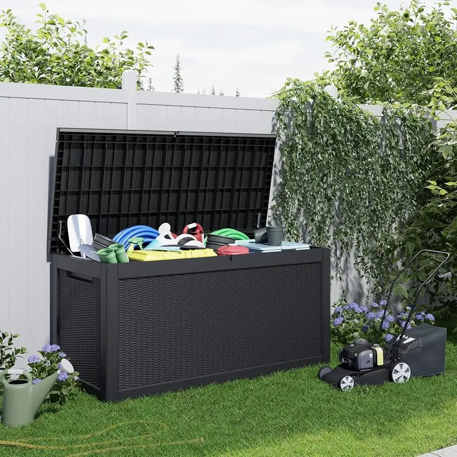 260ガロン樹脂製デッキボックス、鍵付きパティオ屋外収納ボックス（家具、ガーデンツール、工具収納用）、防水仕様