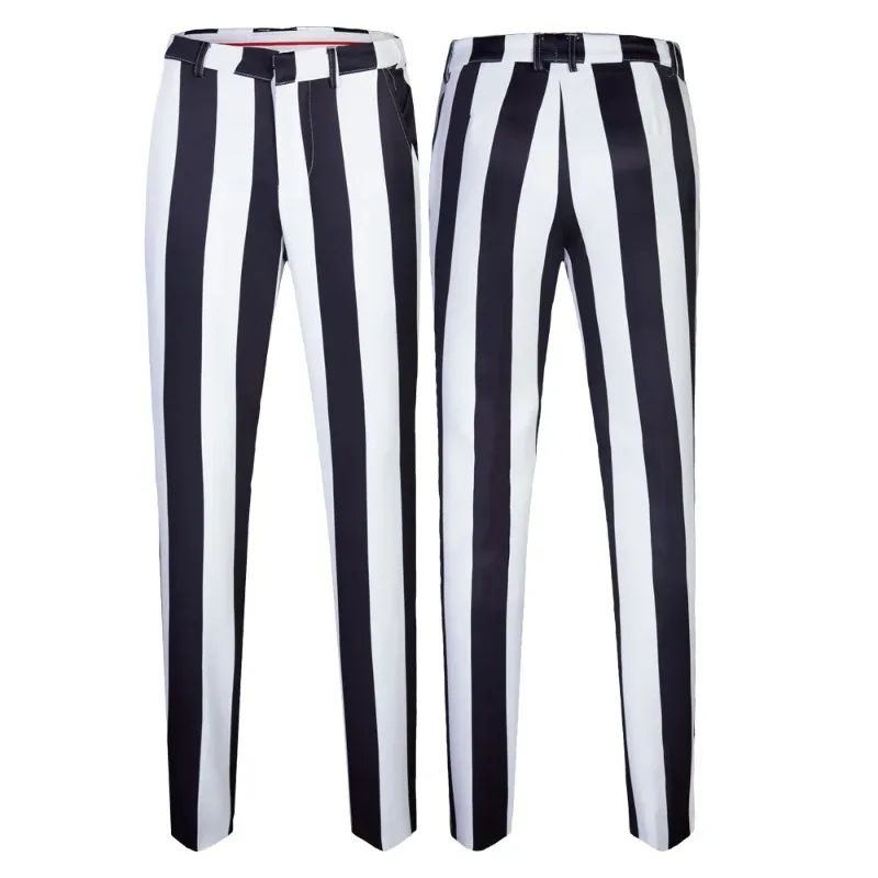 2023 Fashion Men‘s Business Black and White Zebra Stripes Formal Suit / Male Slim Stage Party 2 Pcs Blazers Sets Jacket Pants