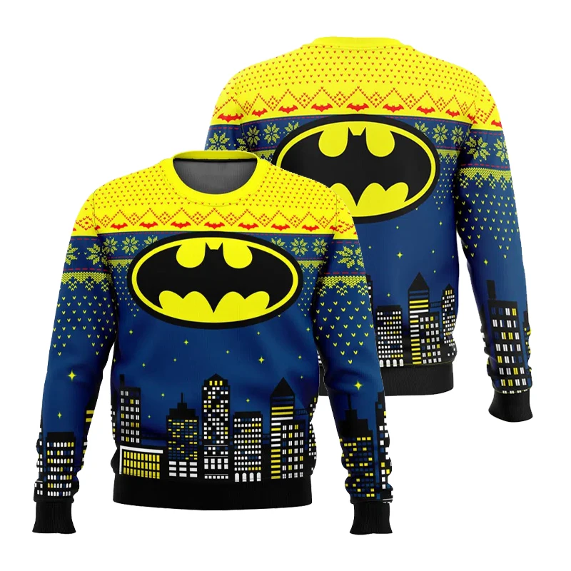 Nueva ropa deportiva de invierno con estampado de Batman de Marvel para mujer, ropa deportiva con cuello redondo de Navidad fea, ropa de calle a la moda, Sudadera con capucha de gran tamaño, Top estilo Y2k