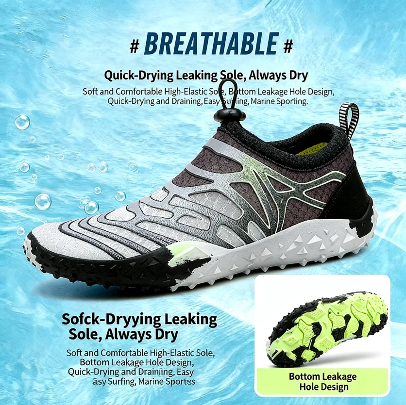빠른 건조 양용 신발 가볍고 통기성 좋으며 냄새 방지 비치 휴가용 스트림 하이킹 남성용 찢김 방지 여성용 하루 종일 착용 가능