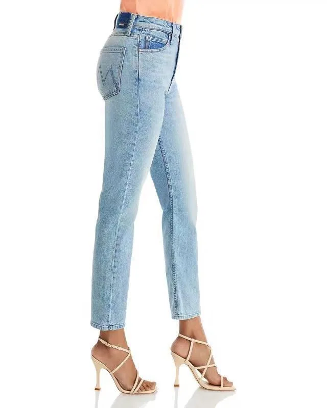 

Women stretch High waist jeans casual lady straight denim pants