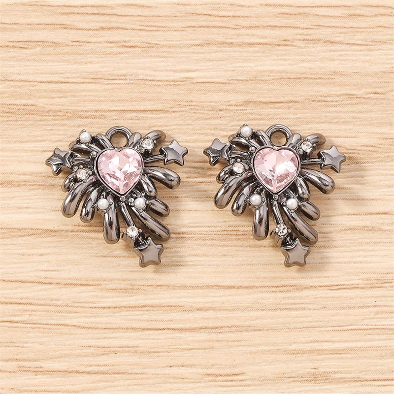 5 Stück 17x17mm Niedliche Kristall-Metall-Herz-Feuerwerk-Anhänger für Schmuckherstellung, Ohrringe, Halsketten, Armbänder, DIY-Bastelbedarf – Detail 17