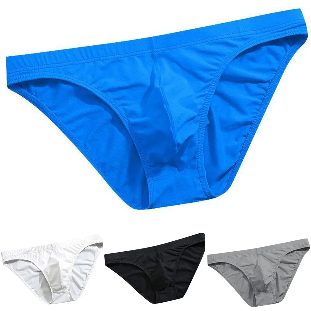 Sexy Men\'s Panties Ice Cool Sold Color Bulge Pouch Briefs Summer Low Waist Breathable Underwear Pump Man Briefs Underpants