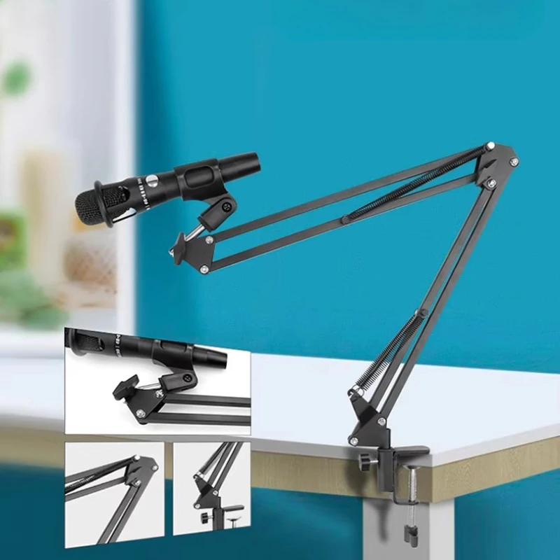 

Desktop Microphone Stand Boom Arm with Clip Mount Professional Wireless Base for Live Shockproof Mic Clip for TikTok Karaoke