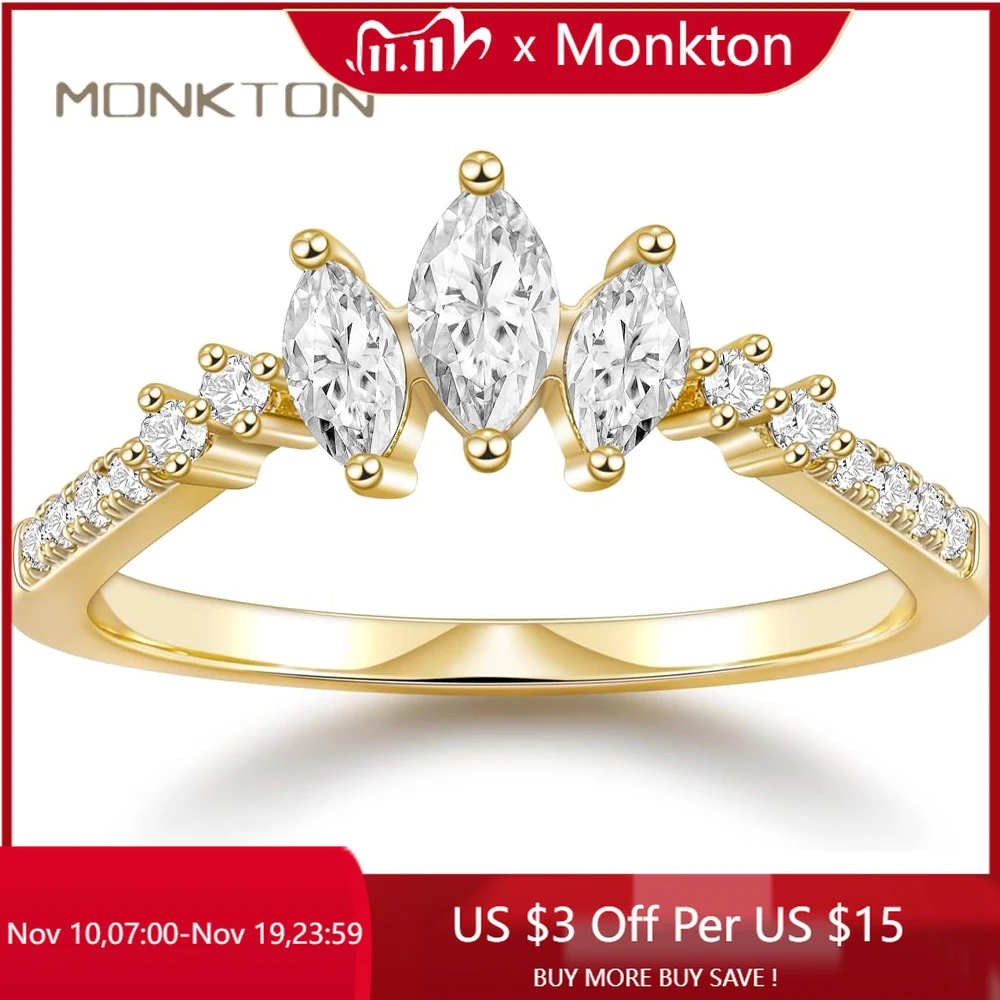 

Monkton 1.8mm 14K Gold Plated Marquise Zirconia Wedding Rings for Women Stackable Ring Eternity Engagement Promise Ring