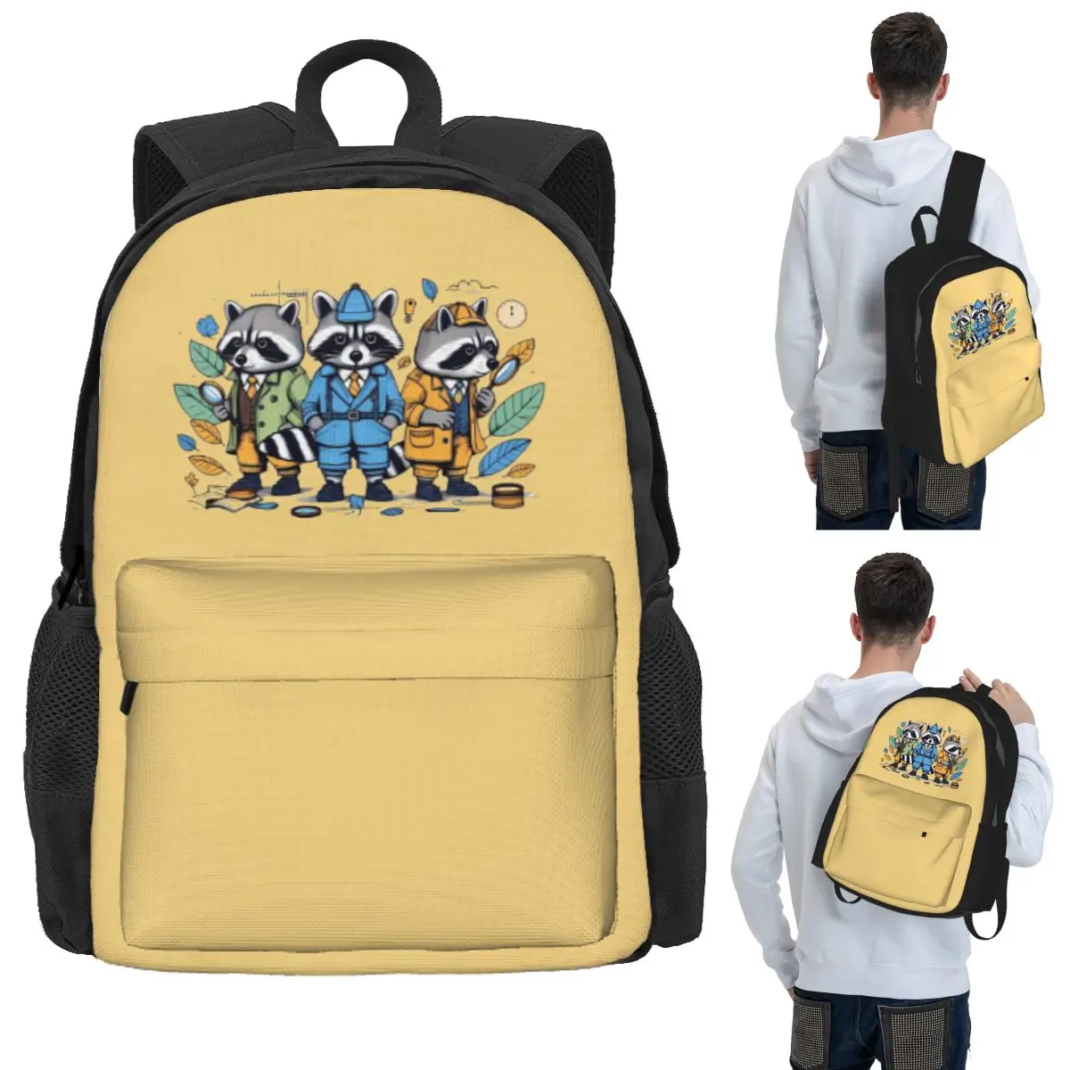 Raccoon Detectives Student Backpack School Bag Hiking Travel Daypack for Men Women Bookbag Shoulder Bags