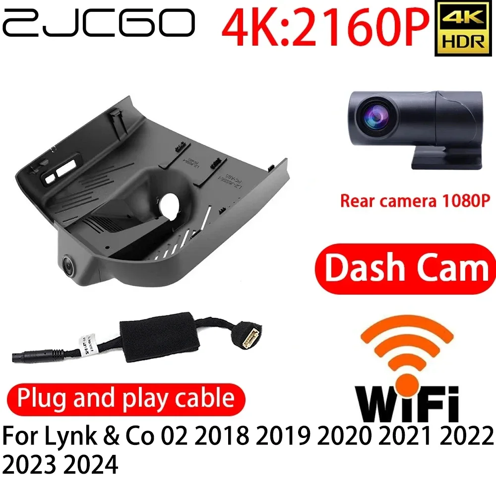 ZJCGO 4K DVR Dash Cam Wifi Front Rear Camera 24h Monitor For Lynk & Co 02 2018 2019 2020 2021 2022 2023 2024