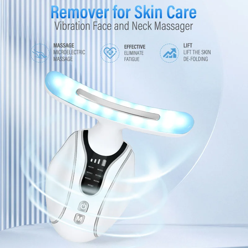 7-in-1 Professional Neck Beauty Device, Microcurrent Rechargeable Anti-Wrinkle Massager for Neck Lines & Nasolabial Folds