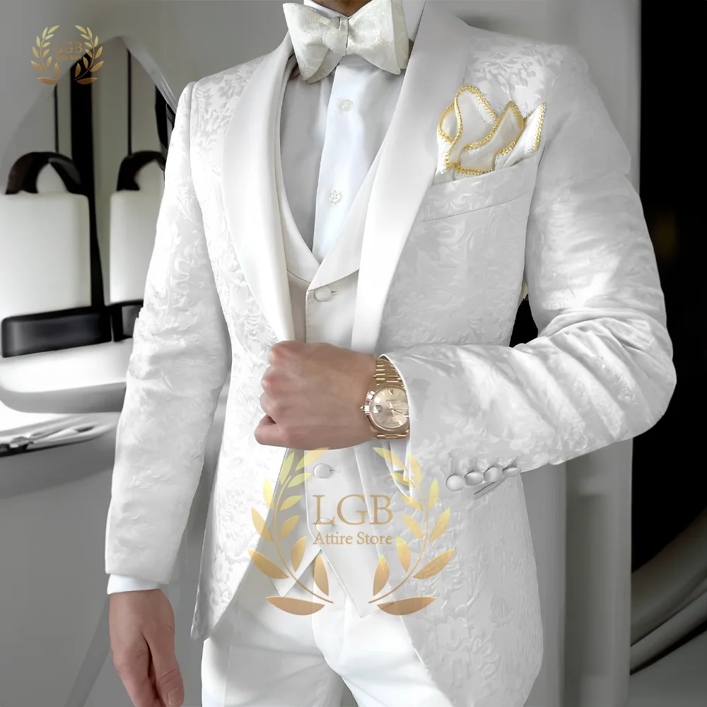 Men\'s jacquard jacket suit 3 piece suit (jacket + vest + pants) custom men\'s groom suit / party / cocktail tuxedo XS~5XL