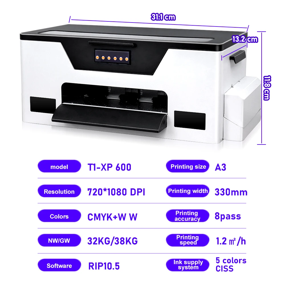 High Speed Direct Transfer Film Printer Pet Film Industrial XP600 Dtf Printer A3 For T-shirt Clothes