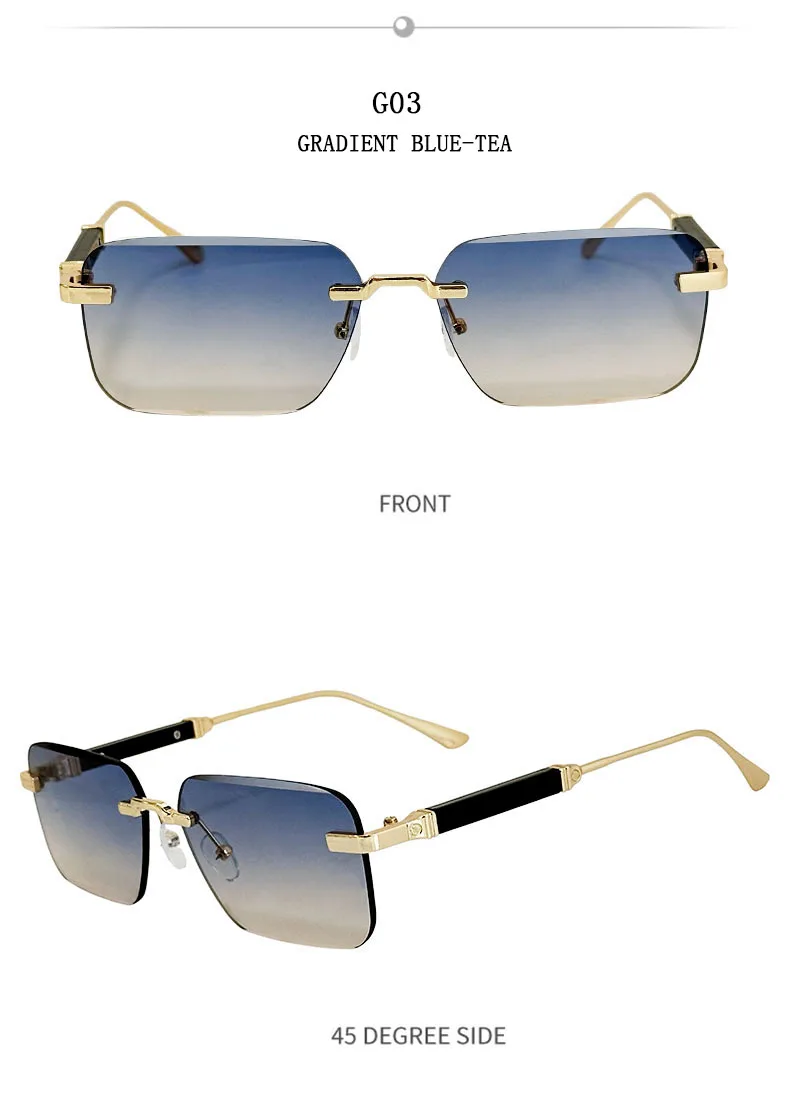 Neue 2024 Quadratische Sonnenbrille Frauen Trendy Vintage Designer Randlose Sonnenbrille Für Männer Urlaub Mode Gläser Lentes De Sol Mujer – Detail 14