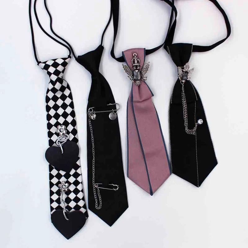 Corbata gótica de Metal negro para mujer, joyería de diamantes de imitación, camisas universitarias, cuello para niños, corbatas para el cuello, uniforme para mujer