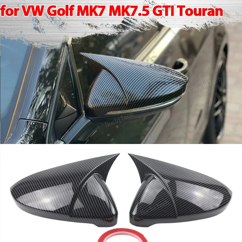 Gloss Black Carbon Look Mirror Cap add-on Wing Side Mirror Cover Fit For Volkswagen VW Golf MK7 7.5 GTI 7 R Touran L 2013-2020