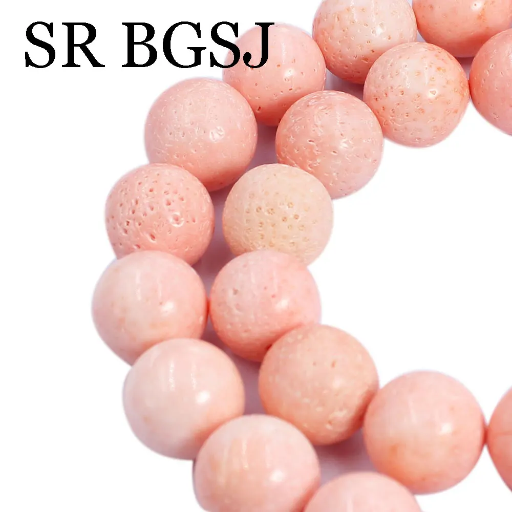 

15-17mm Very Big Light Pink Small Round Shape Natural Sea Bamboo Coral Jewelry Making Spacer Beads 15"