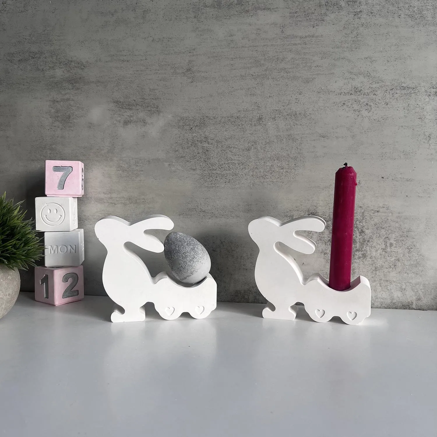 Trailer Rabbit Candlestick Mold Easter Egg Bracket Stand Rabbit Decoration Silicone Mold Gypsum Ornament Casting Mold