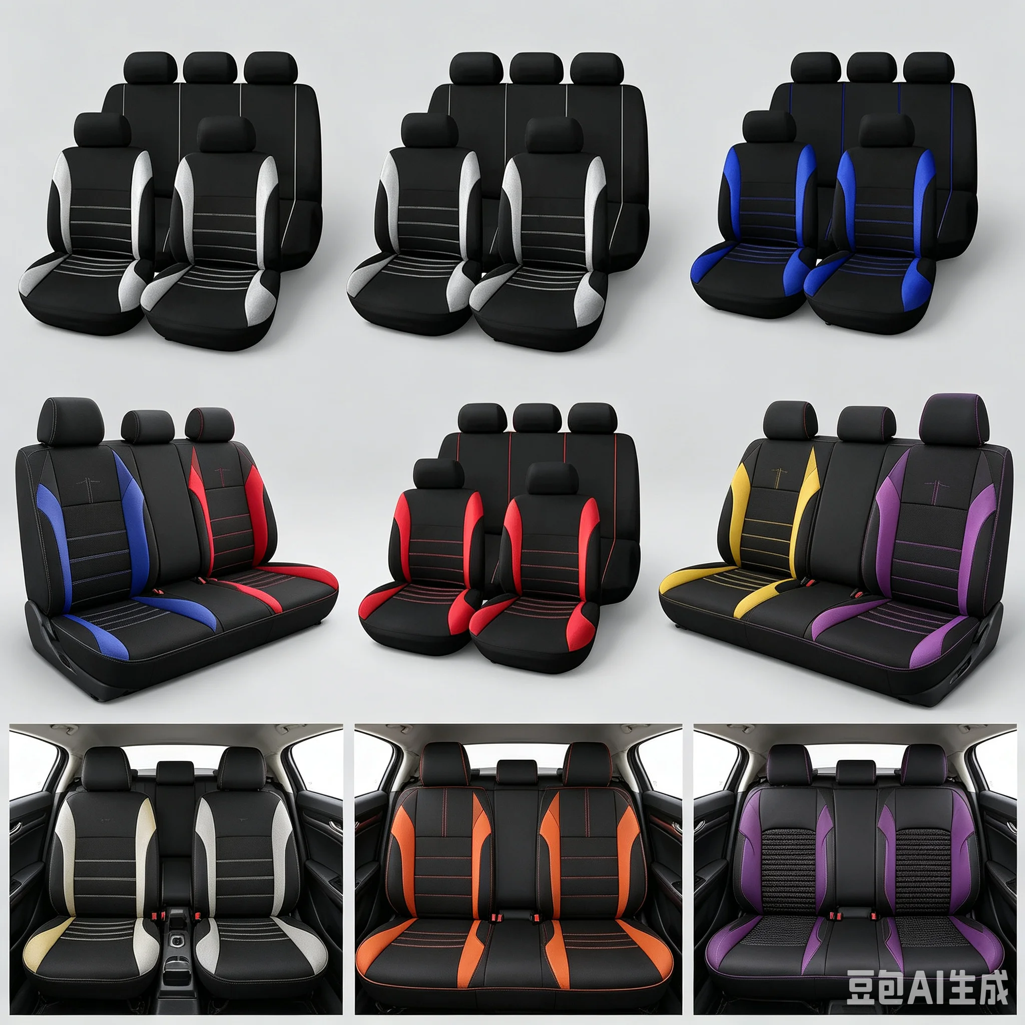 Universal 7 Colors 5 Seats Auto Car Seat Covers Ployester Cushion Full Set Front Rear For Sedans Seat Cover AT MT