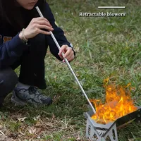 Una soplete de acero inoxidable, fuelle de bolsillo, palo de soplado de aire plegable, herramienta para fuego de campamento, Bus