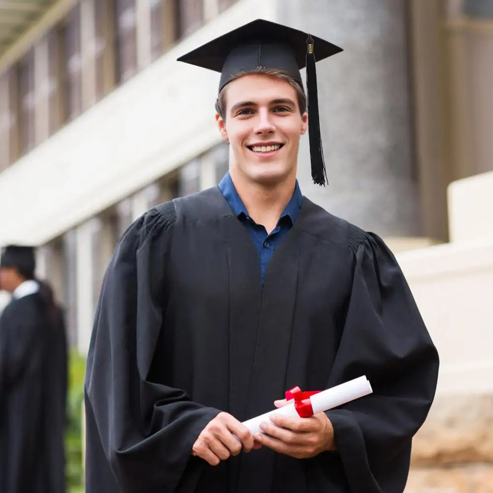 Graduation Cap with Tassel Adjustable Bachelor Hat with Elastic Band University Graduation Ceremony Dress Costume Accessory