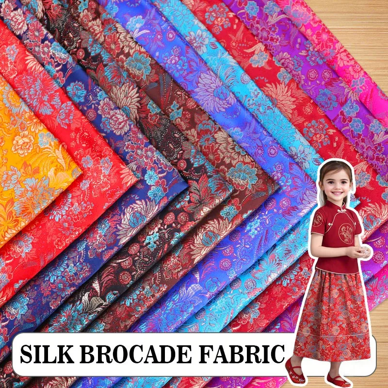 50/100cm High-Density Nylon Satin Brocade Fabric DIY Handmade Antique Cheongsam Tang Suit Fabric Apparel Costume Silk Cloth