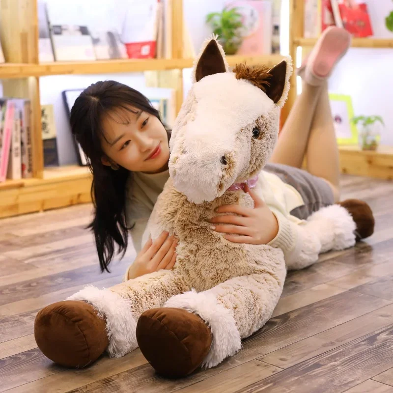 New High Quality Brown Horse Plush Toys Soft Fluffy Lie Prone Horse Doll Appease Doll Lovely Birthday Gift