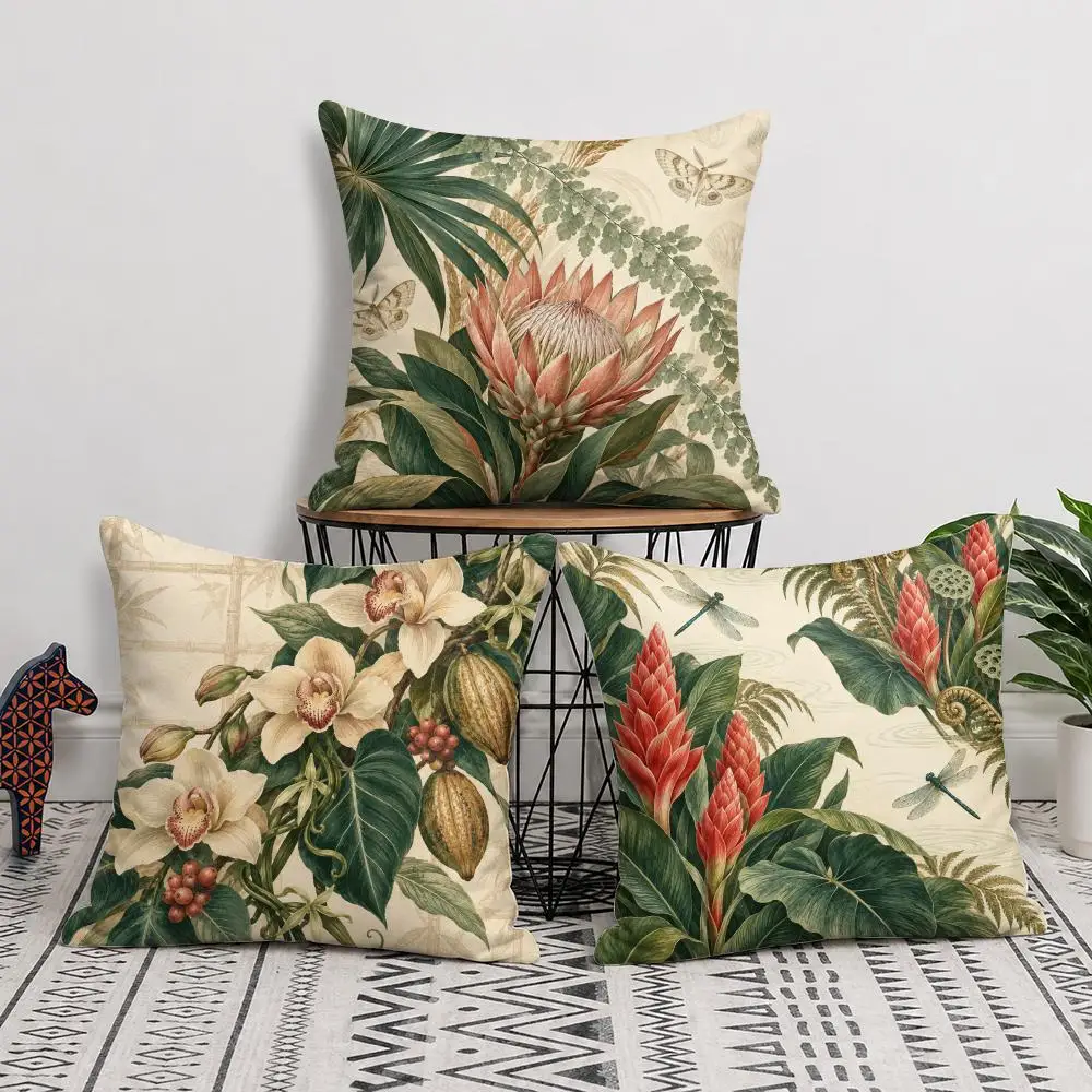 Vintage Tropical Escape Cushion Cover Soft Short Plush Pillow Cover Smooth Cozy Texture Cushion Case Home Decor