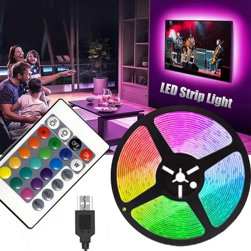 USB Powere LED Light String Computer Desk DIY Backlight 24 Key Remote Control RGB Multicolor Tape Home Decoration Light Strip