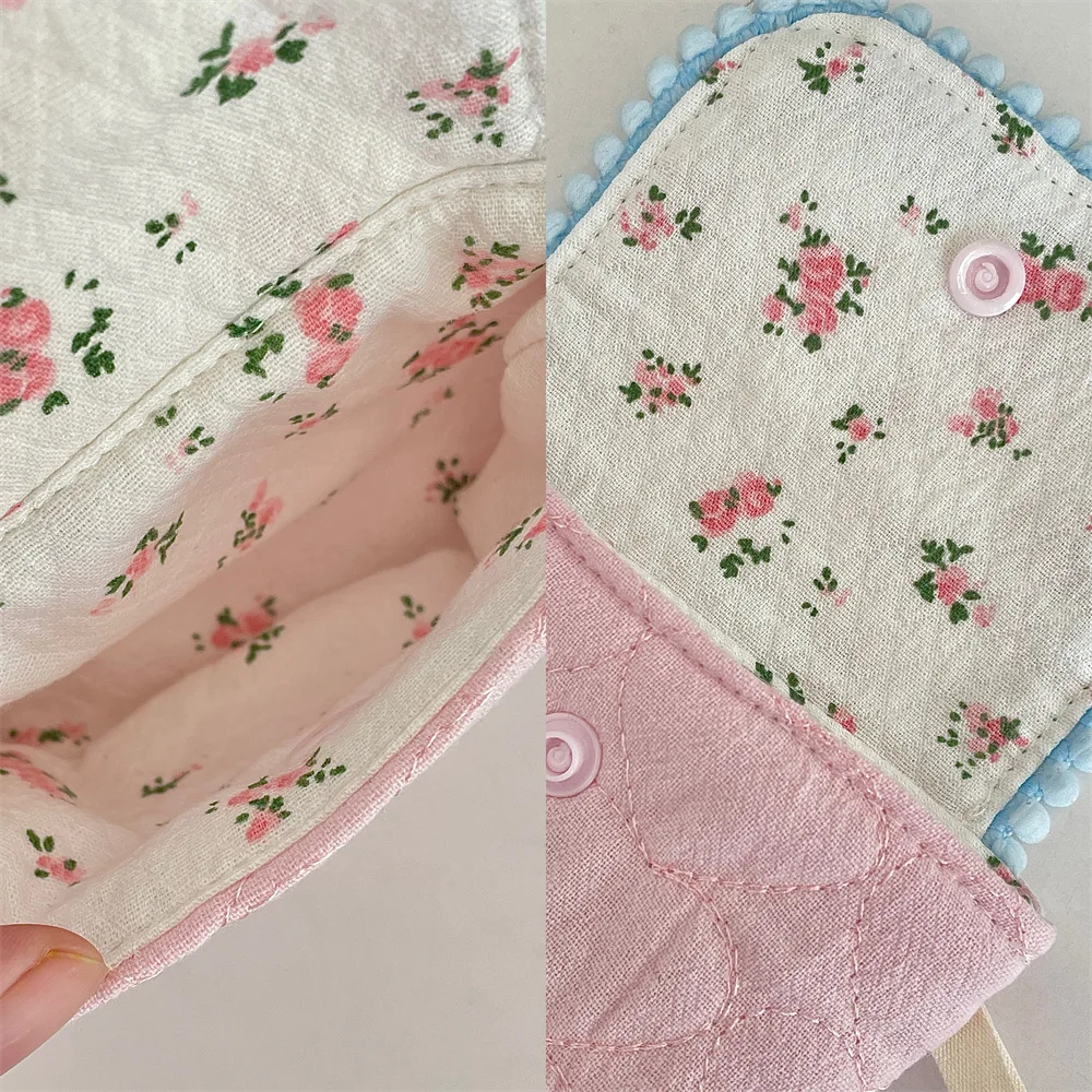 Floral Cotton Women's Small Storage Bags for Small Camera Travel Ladies Cosmetic Bag Lightweight Lipstick Card Pouch Purse Bag
