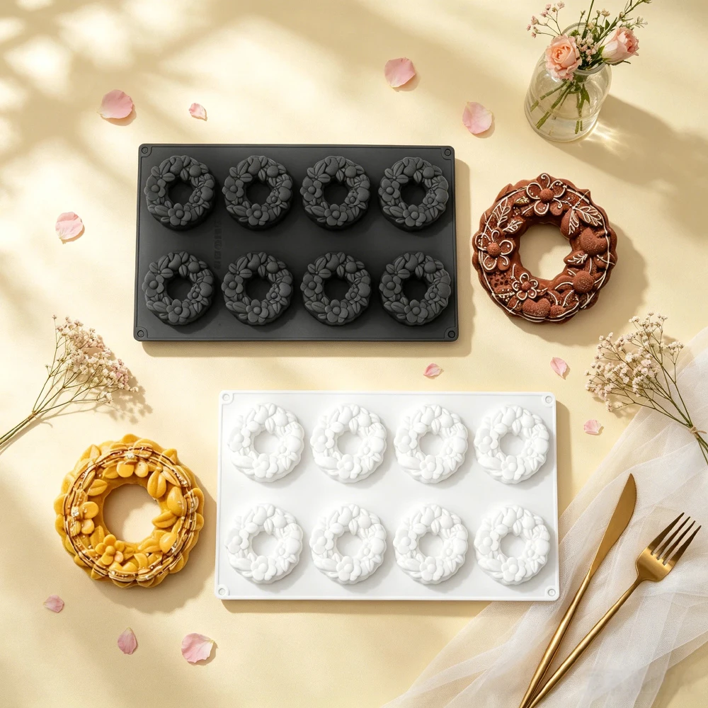 Donut Mold Silicone - 8-delige siliconen mal voor bloemvormige donuts,