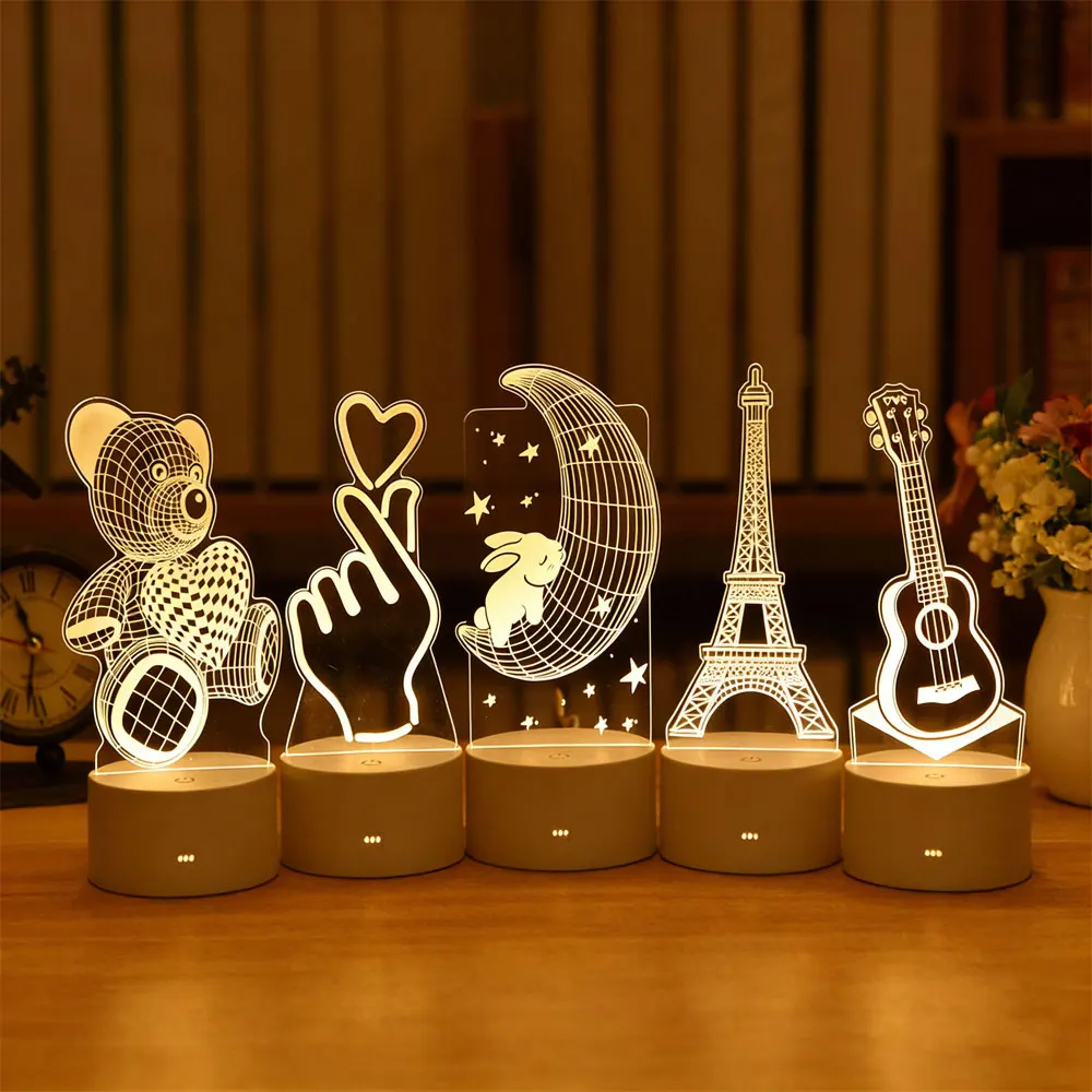 3D Acrylic Lamp USB Operated LED Night Light Wedding Birthday Festival Gift Neon Night Lamp Ornaments Ramadan Room Decoration