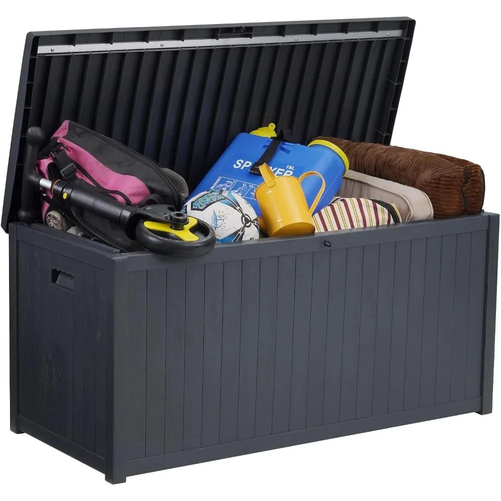 صندوق تخزين مقاوم للماء للاستخدام الخارجي قابل للقفل لوسائد الفناء والسطح - سعة 90 جالونًا، مادة بلاستيكية من الروطان، مثالية للثانية