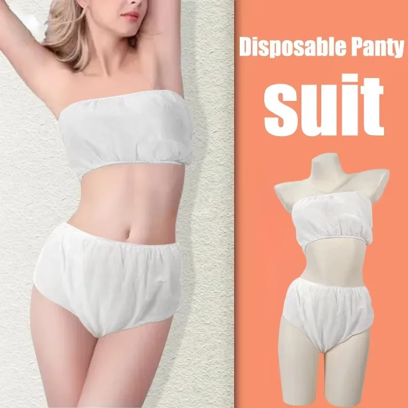 

Black Disposable Non-Woven Fabric Bra Tops Panties Suit Women Underwear Breathable Lingerie Brassiere for Beauty Salon Spa Sauna