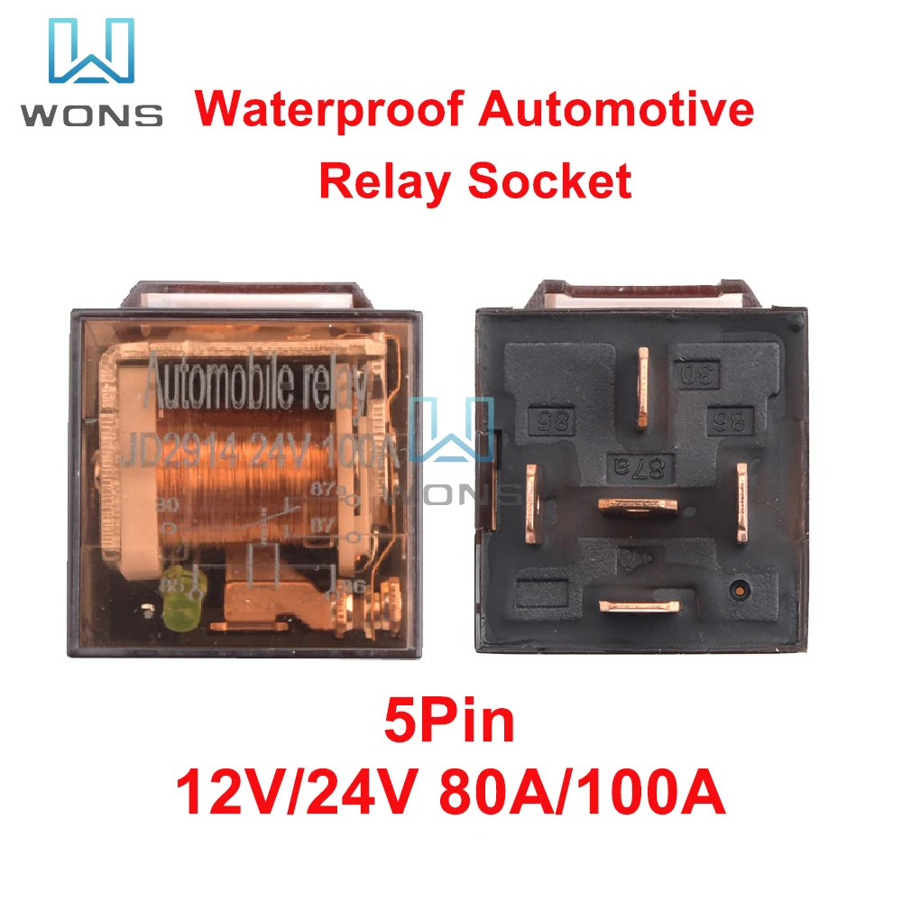 1Set Waterproof Automotive Relay Socket DC 24V 5Pin 80A 100A Car Relay With SPDT Auto Relay High Capacity Switching Controller