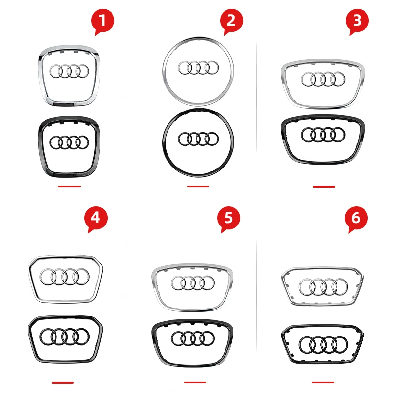 Car Steering Wheel Center Emblem Logo Sticker For AUDI Trim Frame Badge Decor Ring Cover Auto Accessories Q5 Q3 Q7 A3 A4 A6 S3