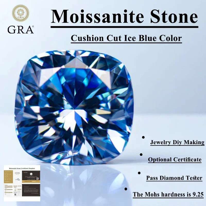 

Moissanite Stone Cushion Cut Ice Blue Color VVS1 with GRA Certificate top Gemstone Charms for jewel making