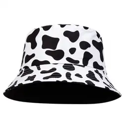 Double-Sided Bucket Hat Spring Summer Sun Protection Cow Print Beach Cap Portable Foldable Fisherman Cap for Women Men