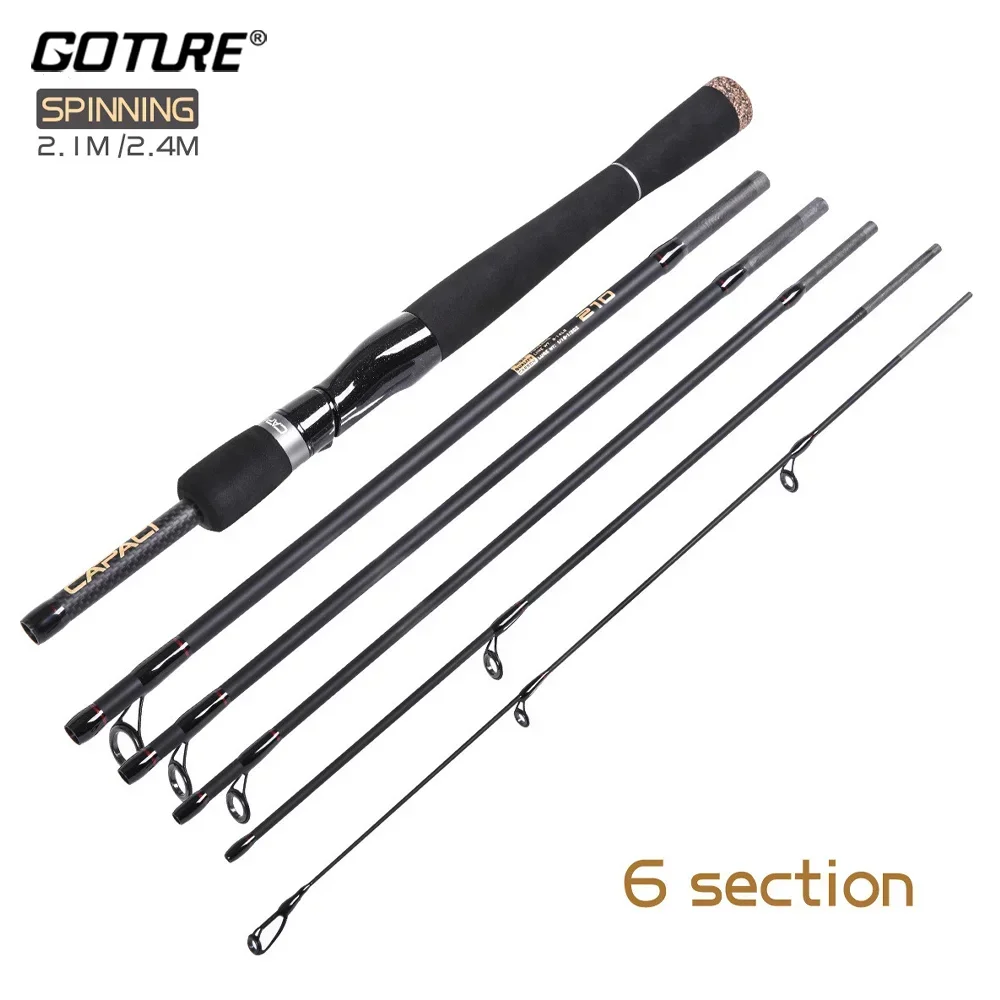 Goture 2.1/2.4m/2.7m Spinning Casting Fishing Rod 6/7 Sections Carbon Fiber Fishing Pole ML Power for River Lake Reservoir Pond