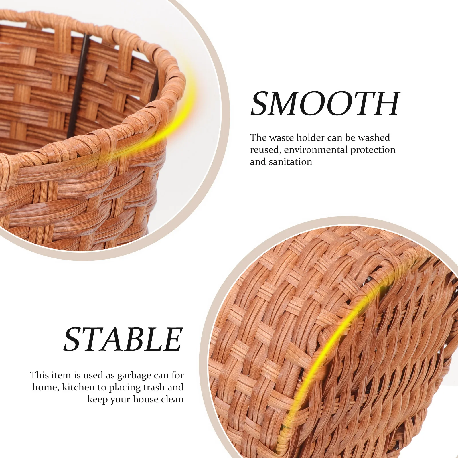 

Premium Imitation Rattan Woven Storage Basket Multifunctional Trash Can For Home Household Use Desktop Organizer Clothes Laundry